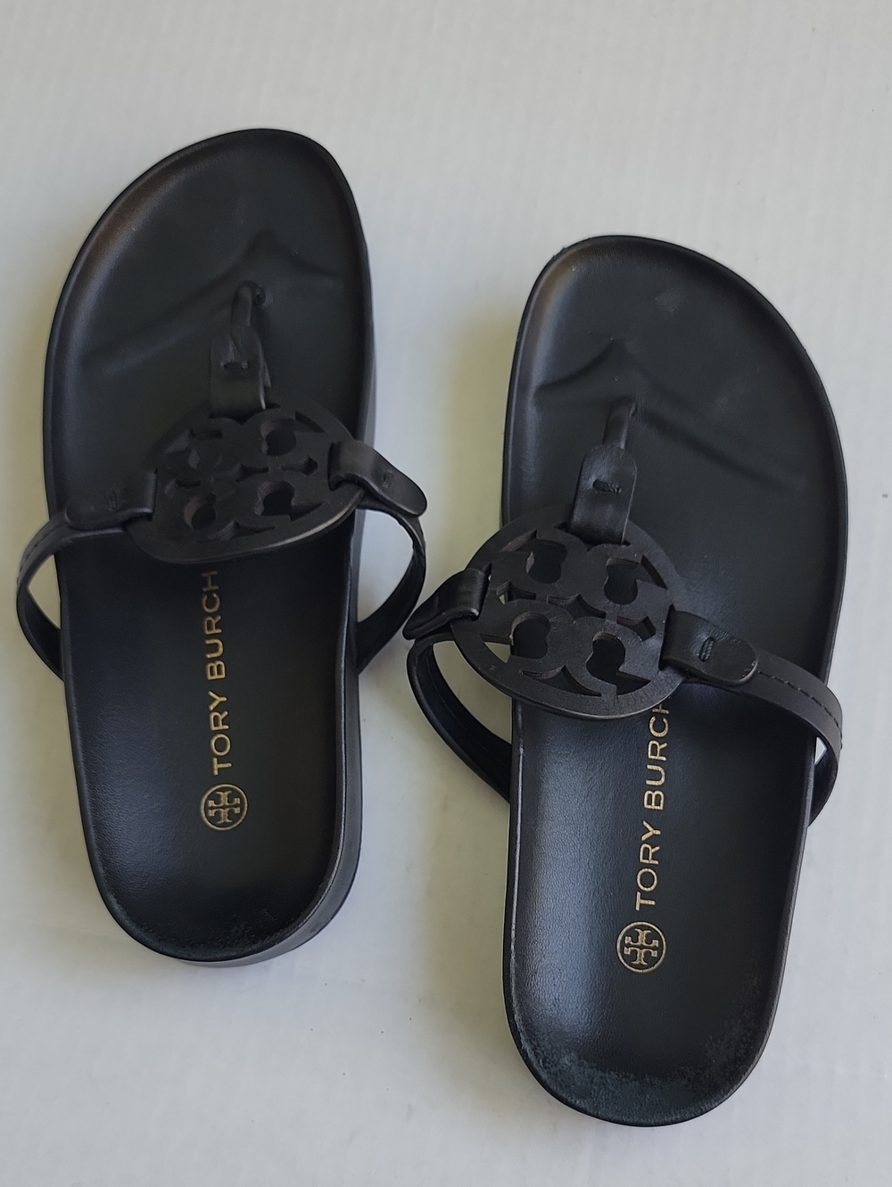 Tory Burch Black Leather Logo Thong Sandals